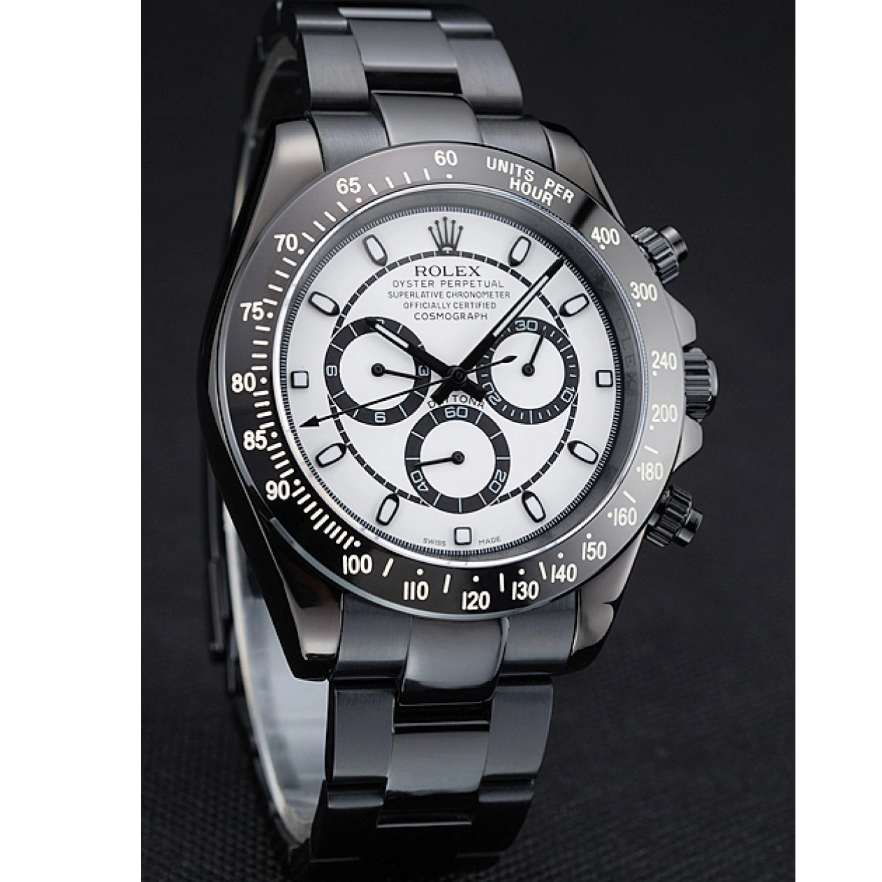 Aaa replica watch Black And Bracelet Dial And Stainless 1454249 Steel Daytona Rolex White Case Cosmograph Black 0802